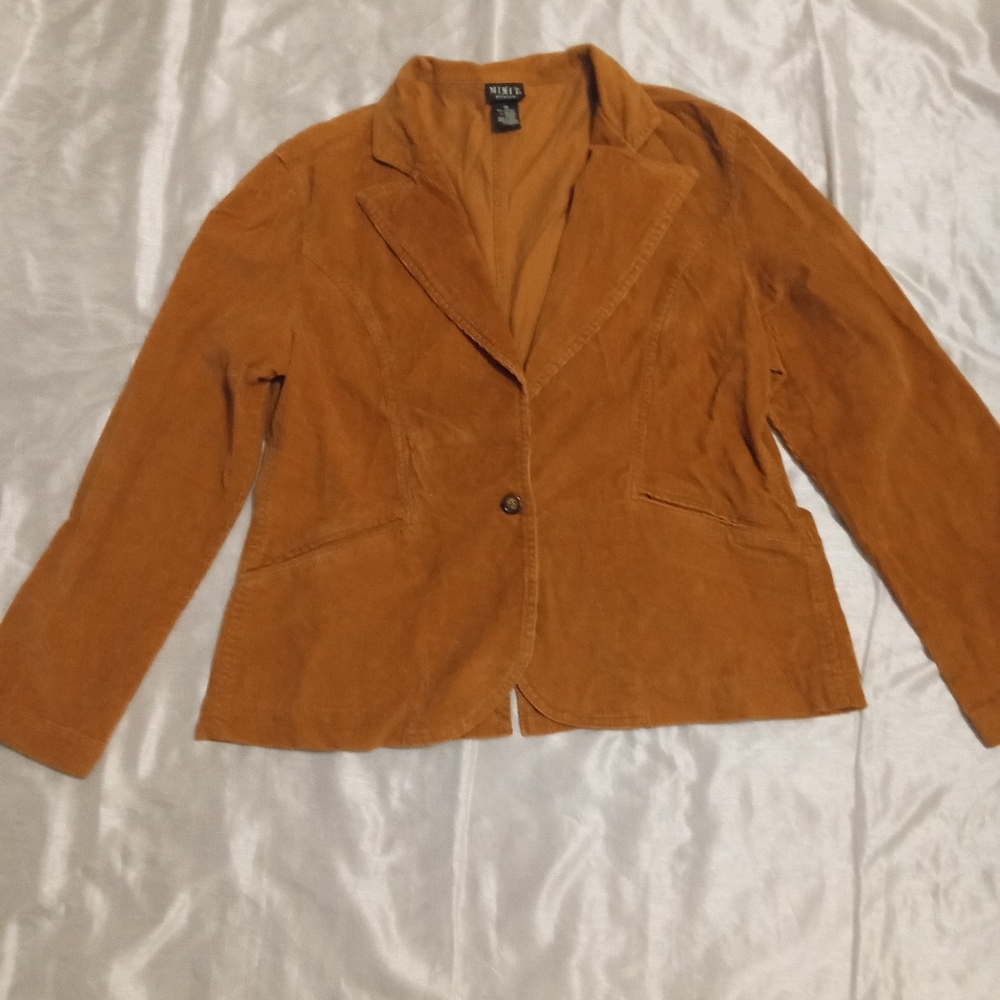 MI IT Nina Women's Tan Corduroy Blazer Long Sleeves Single Button Size14
